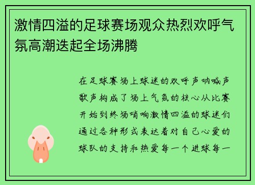 激情四溢的足球赛场观众热烈欢呼气氛高潮迭起全场沸腾